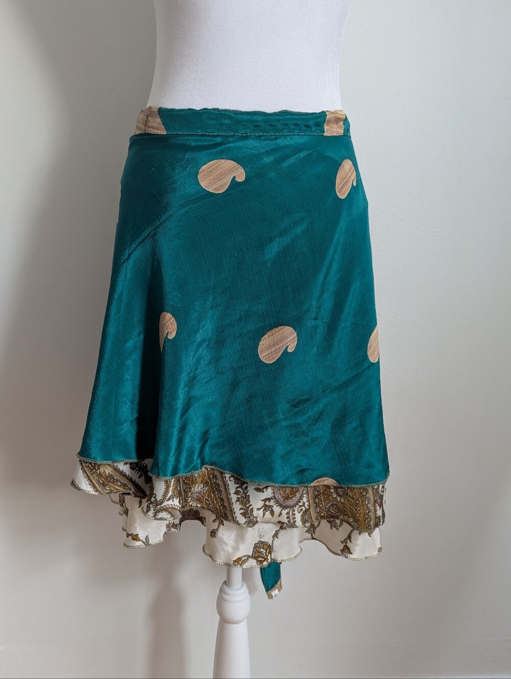 Darn Good Yarn Silk Reversible Wrap Skirt In Polka Dot Paisley Print Indie Folk